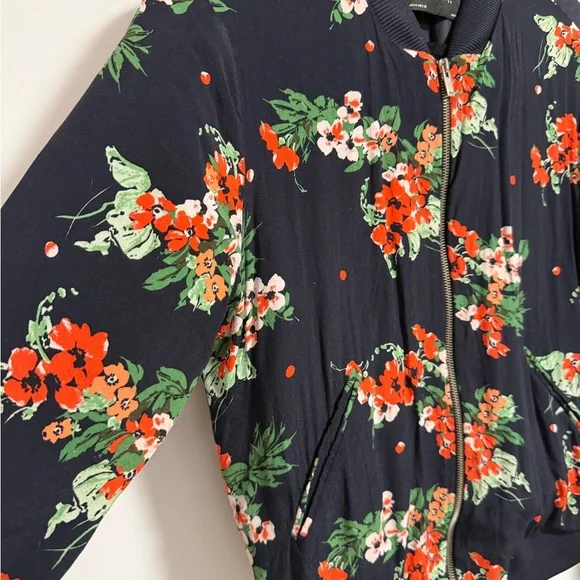 Zara Basic Navy Floral Bomber Jacket- medium - Picture 6 of 16
